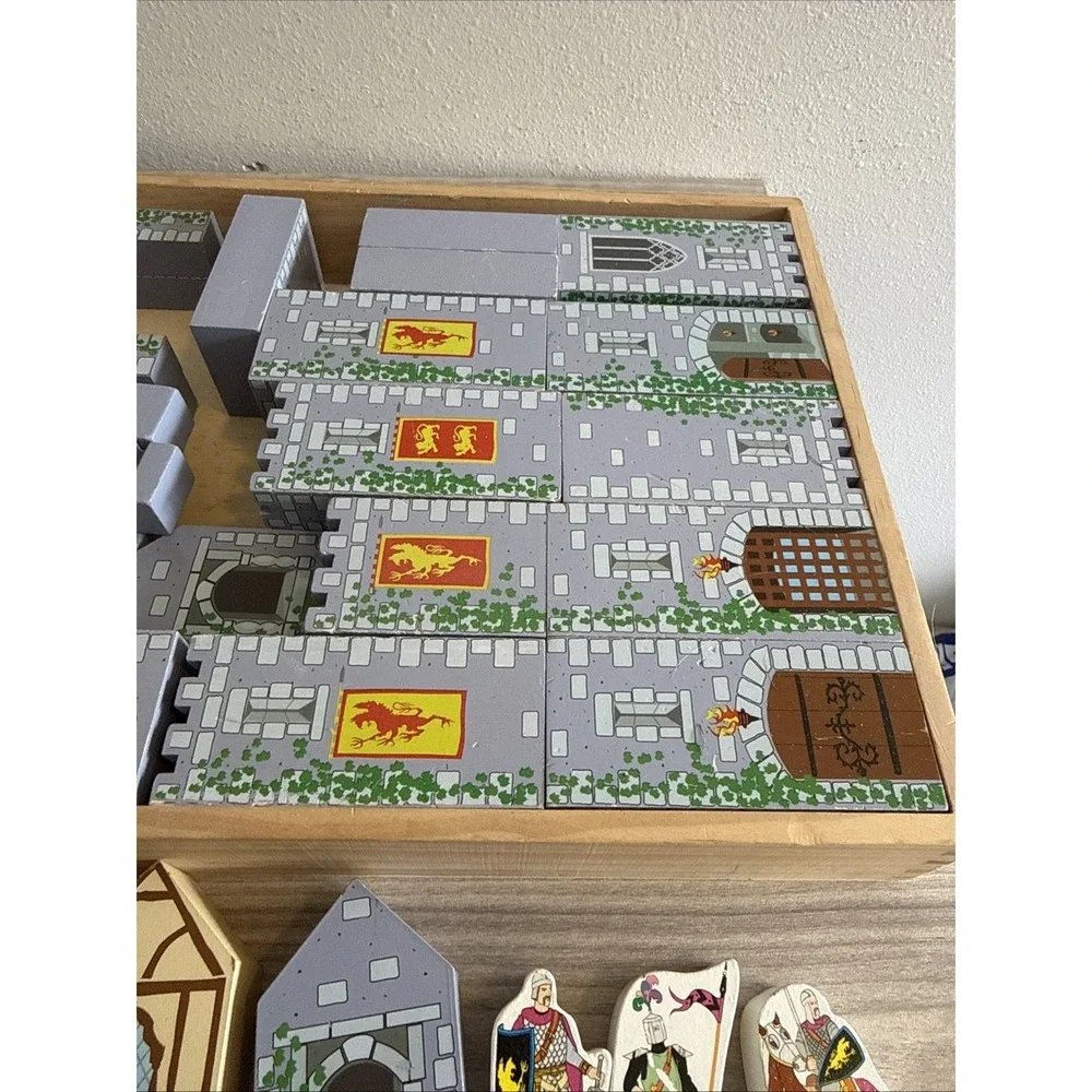 Retired Melissa & Doug Castle Blocks Play Set Wooden Collectible Play Complete